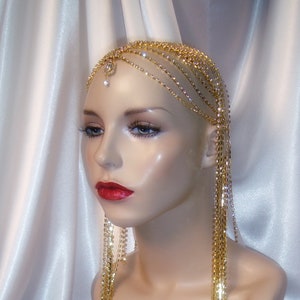 Gold Rhinestone Headpiece, Cleopatra Headpiece, Bridal Headpiece, Bellydance Headpiece, Rhinestone Hair Jewelry