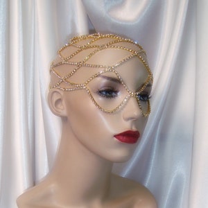 Rhinestone Mask, Gold Rhinestone Face Chain, Rhinestone Face Chain, Masquerade Mask