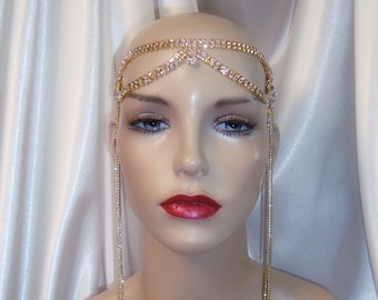 Gold Rhinestone Headpiece, Mata Hari Headpiece, Cleopatra Headpiece, Bridal Headpiece, 1920s Headpiece, Burlesque Headpiece
