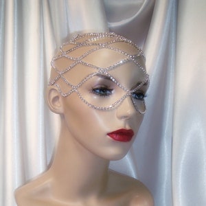 Rhinestone Mask, Silver Rhinestone Face Chain, Face Chain Mask, Bridal Headpiece