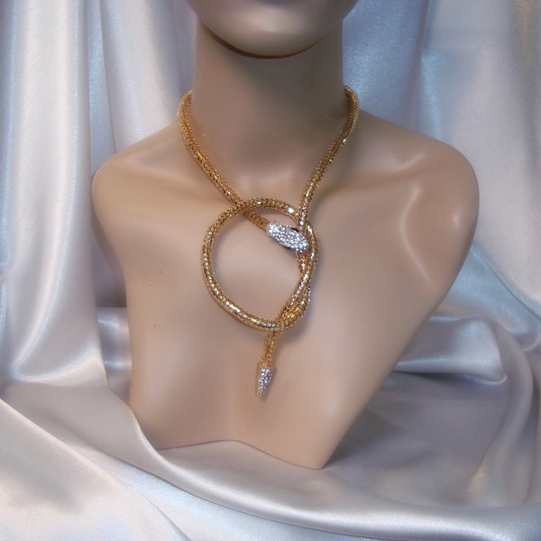 Gold Snake Necklace, Rhinestone Cleopatra Necklace, Rhinestone Snake Necklace, Bellydance Necklace