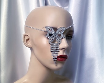 Silver Rhinestone Eye Patch, Rhinestone Butterfly Eye Patch, Rhinestone Mask, Jeweled Pirate Eye Patch, Steampunk Eye patch