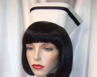 White and Black Vintage Style Nurse Hat, Retro Midwife Style Hat, Medical Nurse Cap, Graduation Cap