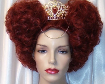 Queen of Hearts Wig and Crown Set, Queen of Hearts Burgundy Wig and Crown Set, Queen of  Hearts Wig and Crown 2pc Set, Elizabethan Wig