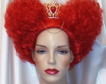 Queen of Hearts Wig and Crown, Red Queen Wig and Crown, Queen of Hearts Wig and Crown 2 pc Set