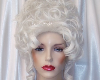 Marie Antoinette Wig, Marie Antoinette Wig and Hair Accessories, Silver White Rococo Style Wig, Baroque Style Wig, 1700s Era Wig