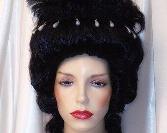 Marie Antoinette Wig, Marie Antoinette Wig and Hair Accessories, Black Rococo Stg, Gothic Baroque Wig, Black Steampunk Wig