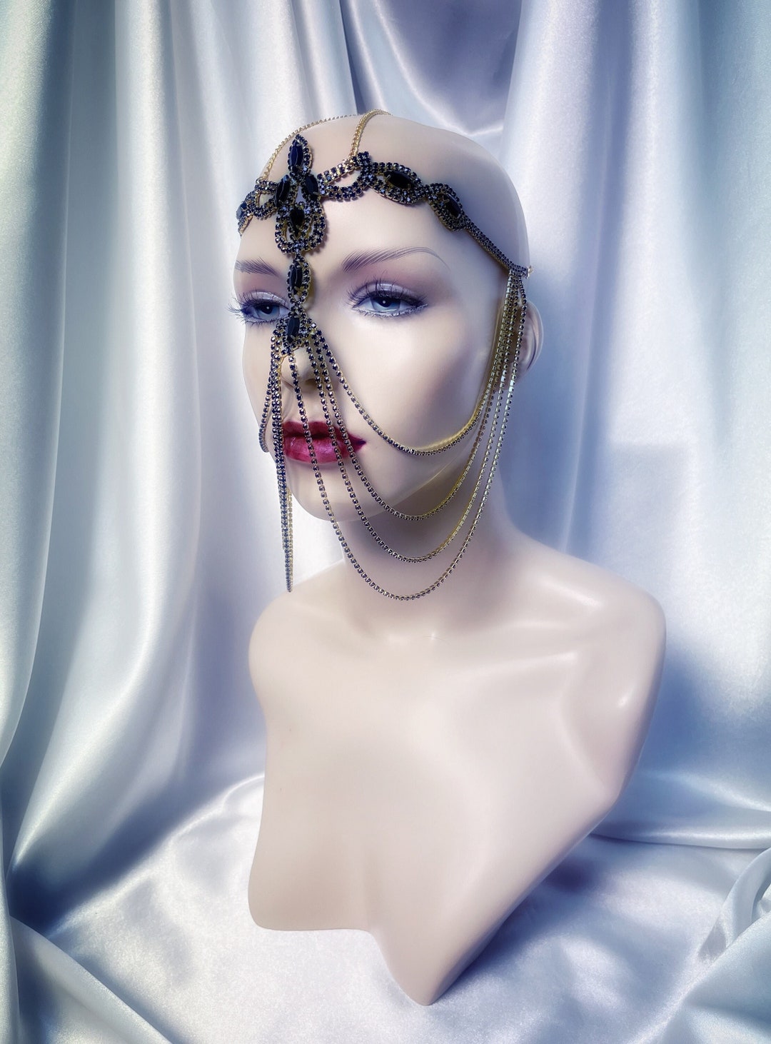 Gold and Black Rhinestone Chain Mask, Rhinestone Chain Mask, Rhinestone ...