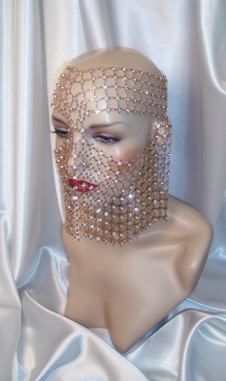 Rhinestone Chain Mask Rhinestone Face Veil Gold Masquerade Etsy