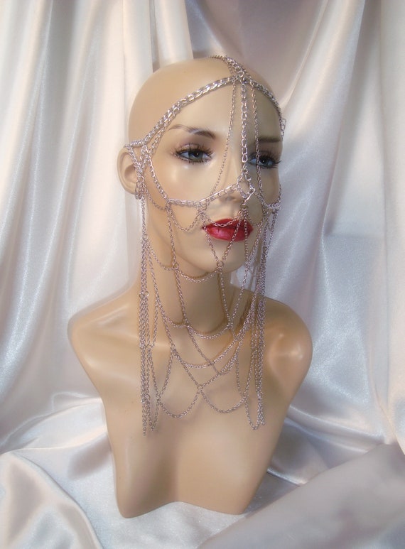 Silver Face Chain Mask Lady Jessica of Dune Headpiece Silver