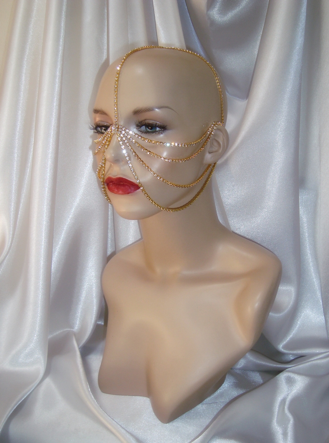 Rhinestone Face Chain Gold Rhinestone Face Mask Festival Etsy.de
