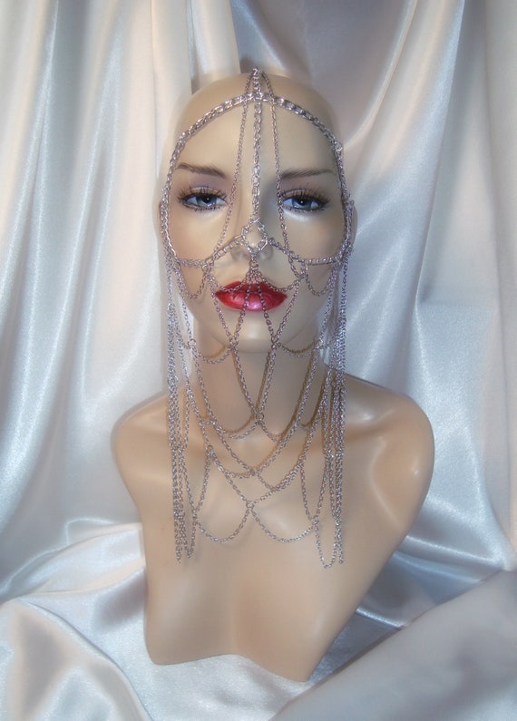 Silver Face Chain Mask Lady Jessica of Dune Headpiece Silver