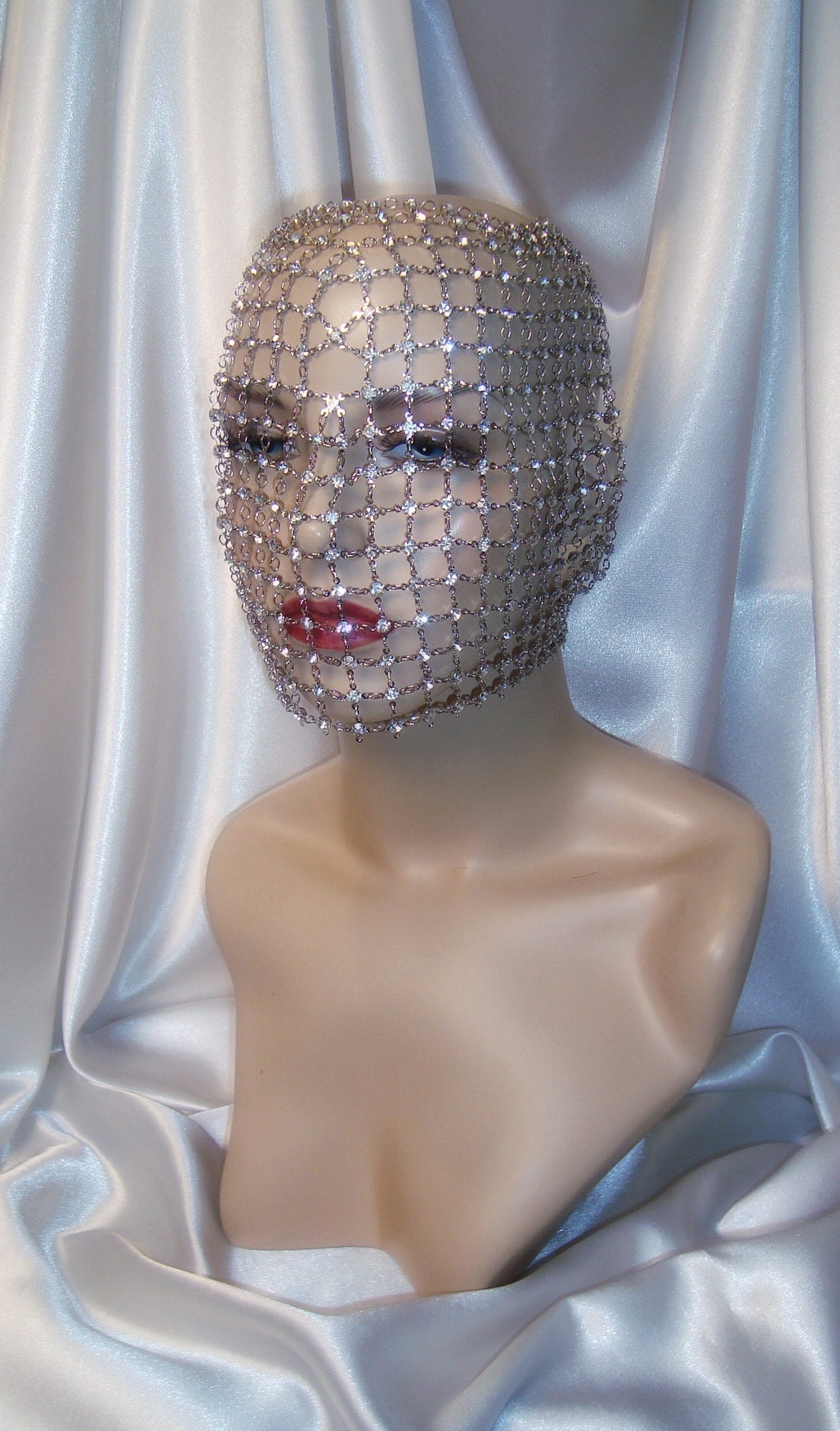 Crystal Full Face Mask Silver Rhinestone Face Mask Birdcage Etsy