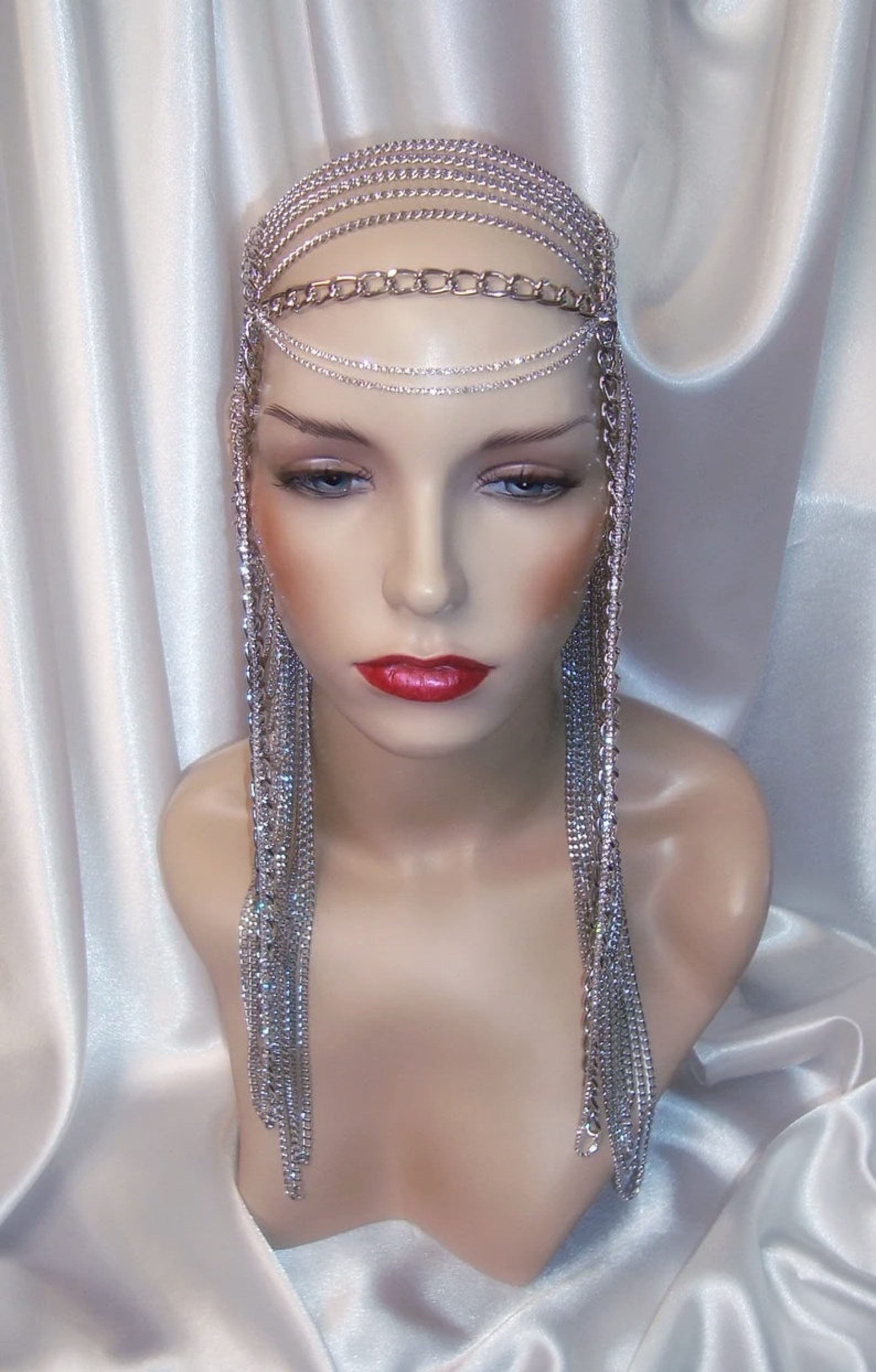 Silver Rhinestone Chain Headpiece Bridal Headpiece Guinevere Etsy