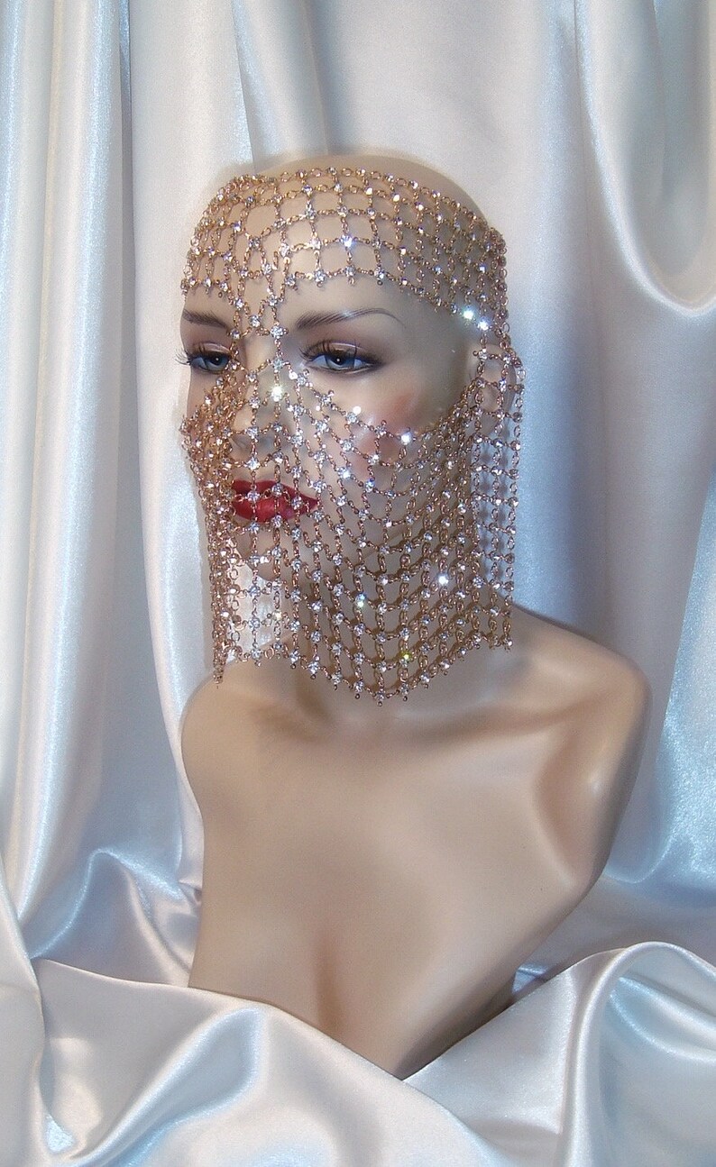 Rhinestone Chain Mask Rhinestone Face Veil Gold Masquerade Etsy