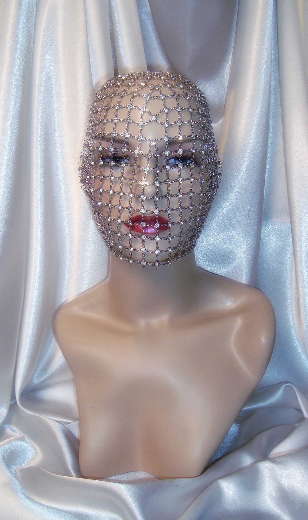 Crystal Full Face Mask Silver Rhinestone Face Mask Birdcage Etsy
