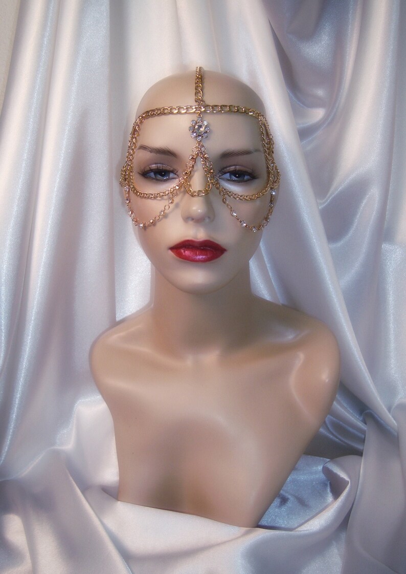 Gold Chain Mask Rhinestone Headpiece Chain Face Mask Etsy