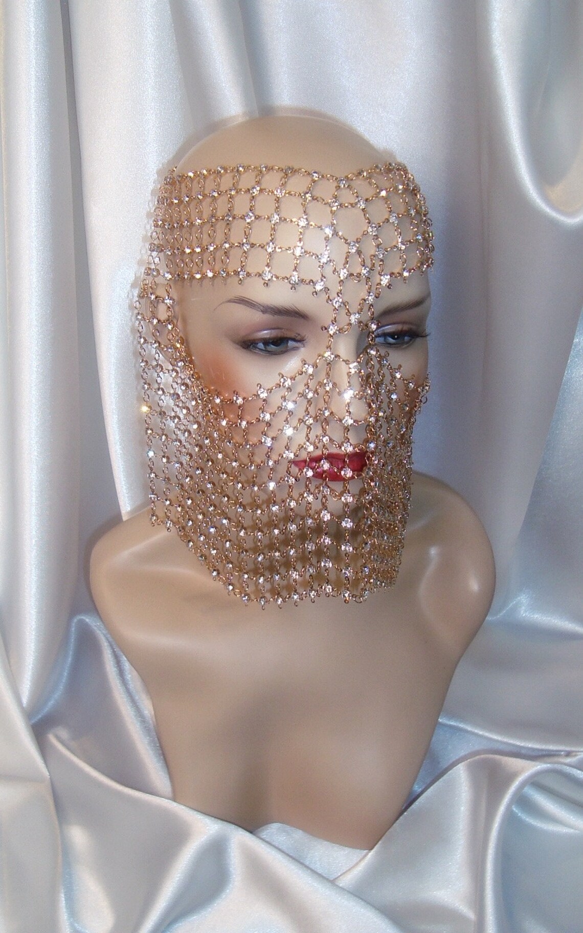 Rhinestone Chain Mask Rhinestone Face Veil Gold Masquerade Etsy
