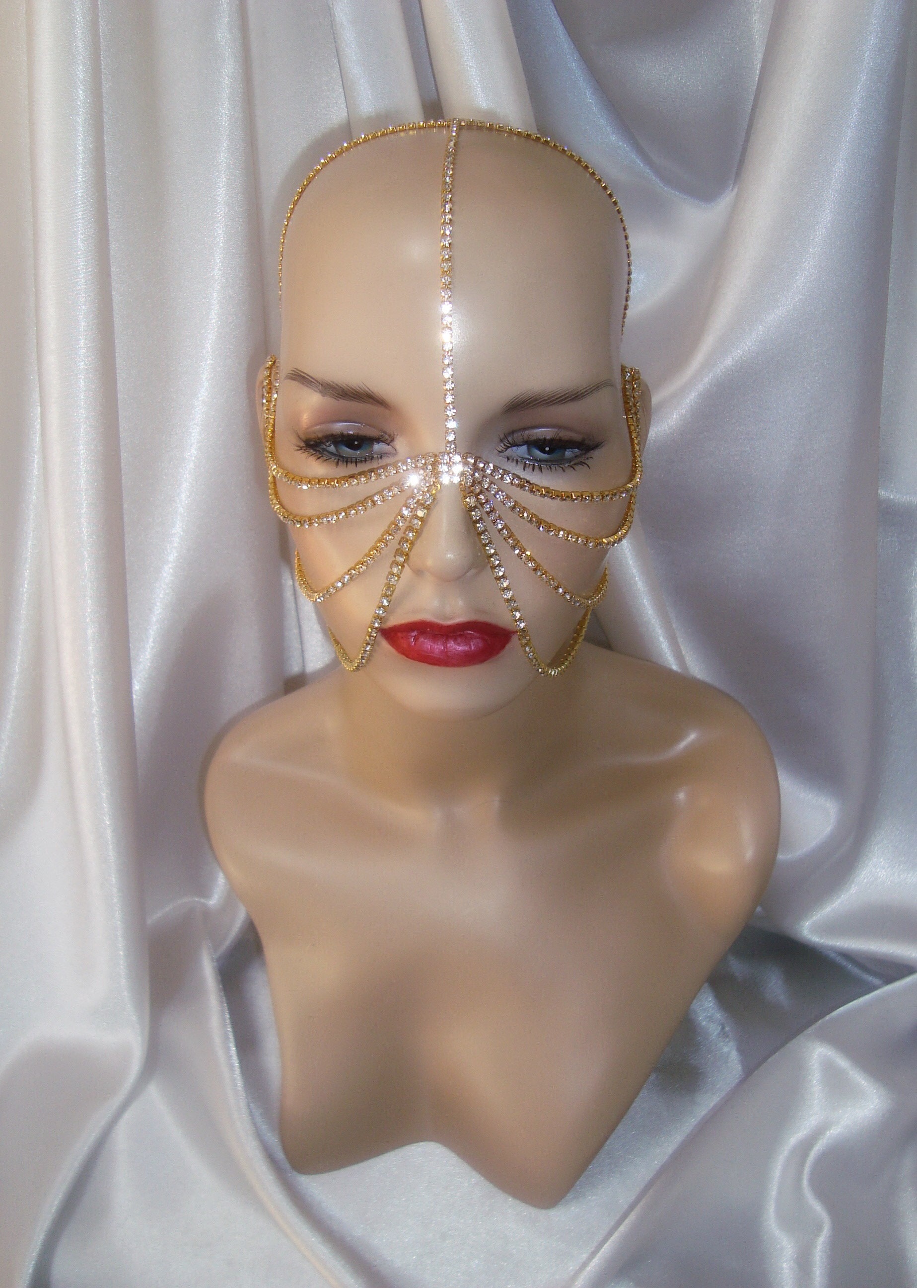 Rhinestone Face Chain Gold Rhinestone Face Mask Festival Etsy.de