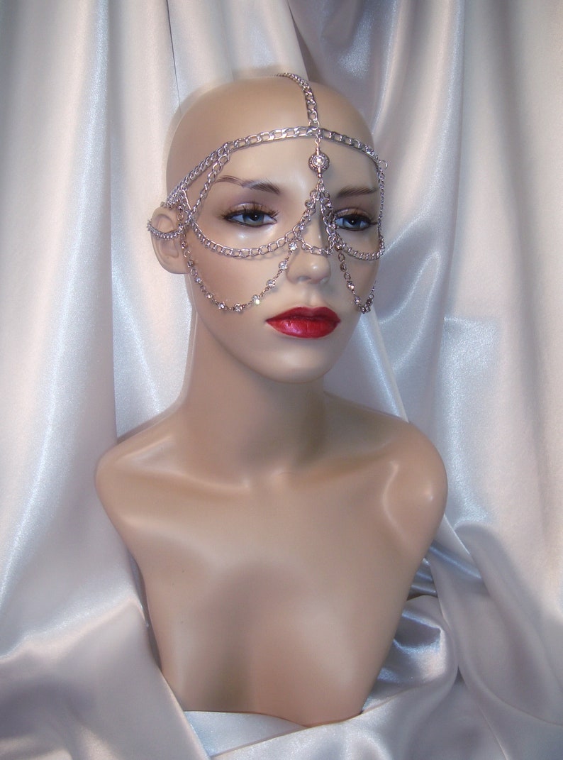 Silver Chain Mask Rhinestone Headpiece Chain Face Mask Etsy