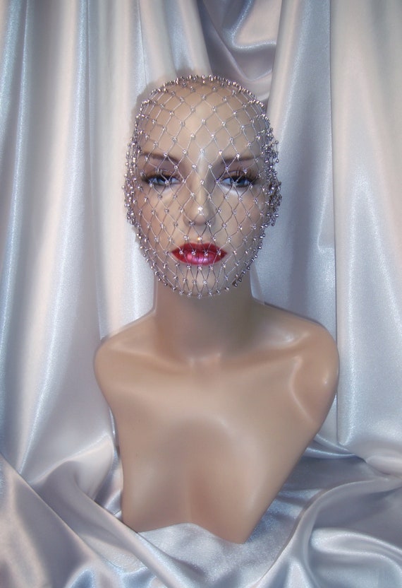 NECKFACE Satans Bride !!! ネックフェイス Rhinestone Full Face Mask, Glass and Silver Mesh Birdcage