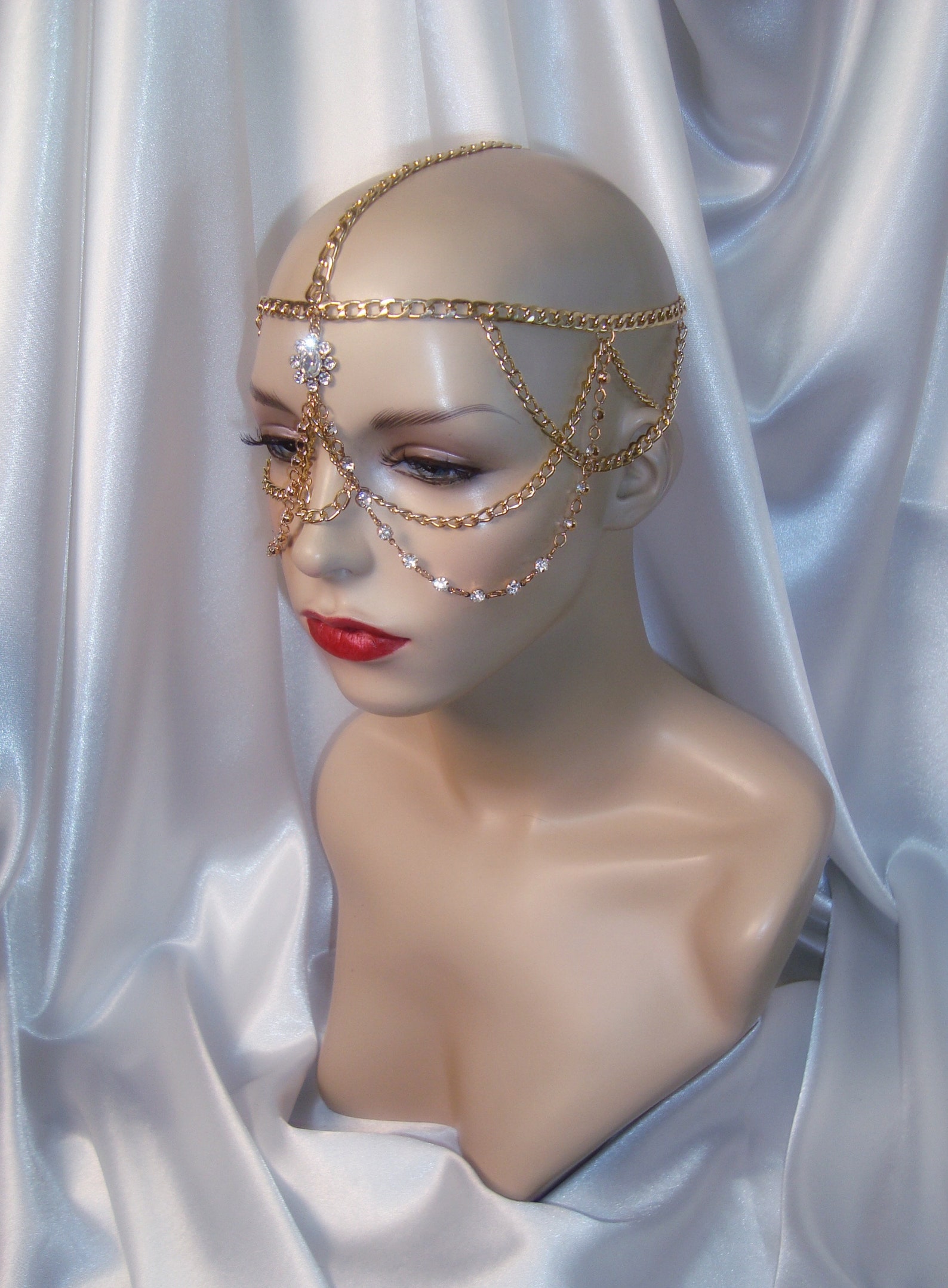 Gold Chain Mask Rhinestone Headpiece Chain Face Mask Etsy