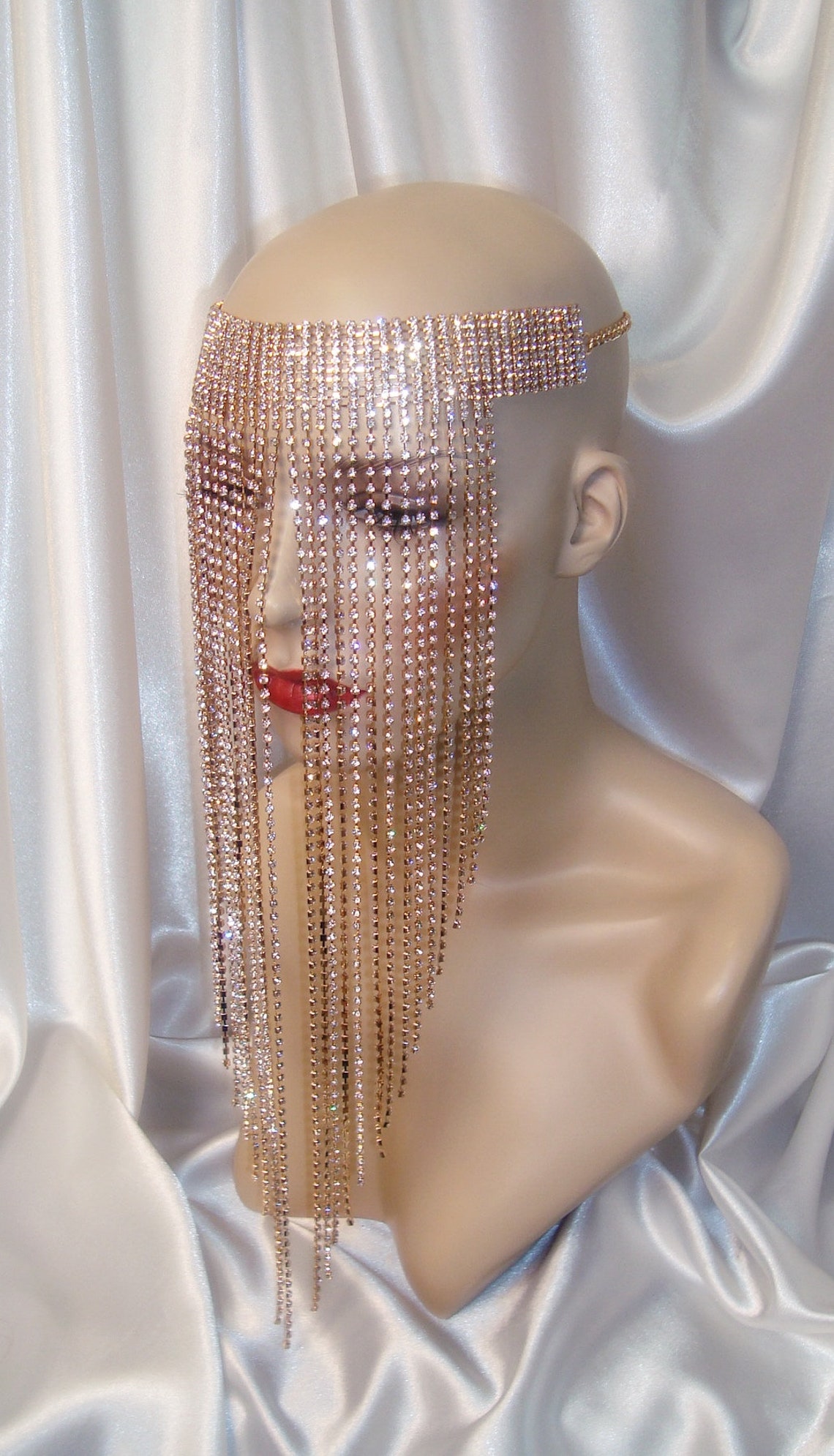 Gold Rhinestone Chain Mask Rhinestone Face Veil Masquerade Etsy