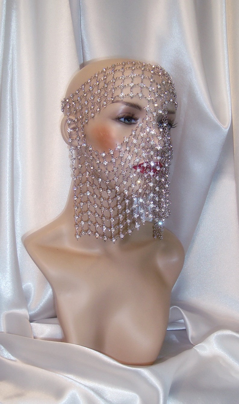 Rhinestone Chain Mask Masquerade Mask Janelle Monae Headpiece Silver Chain Face Veil