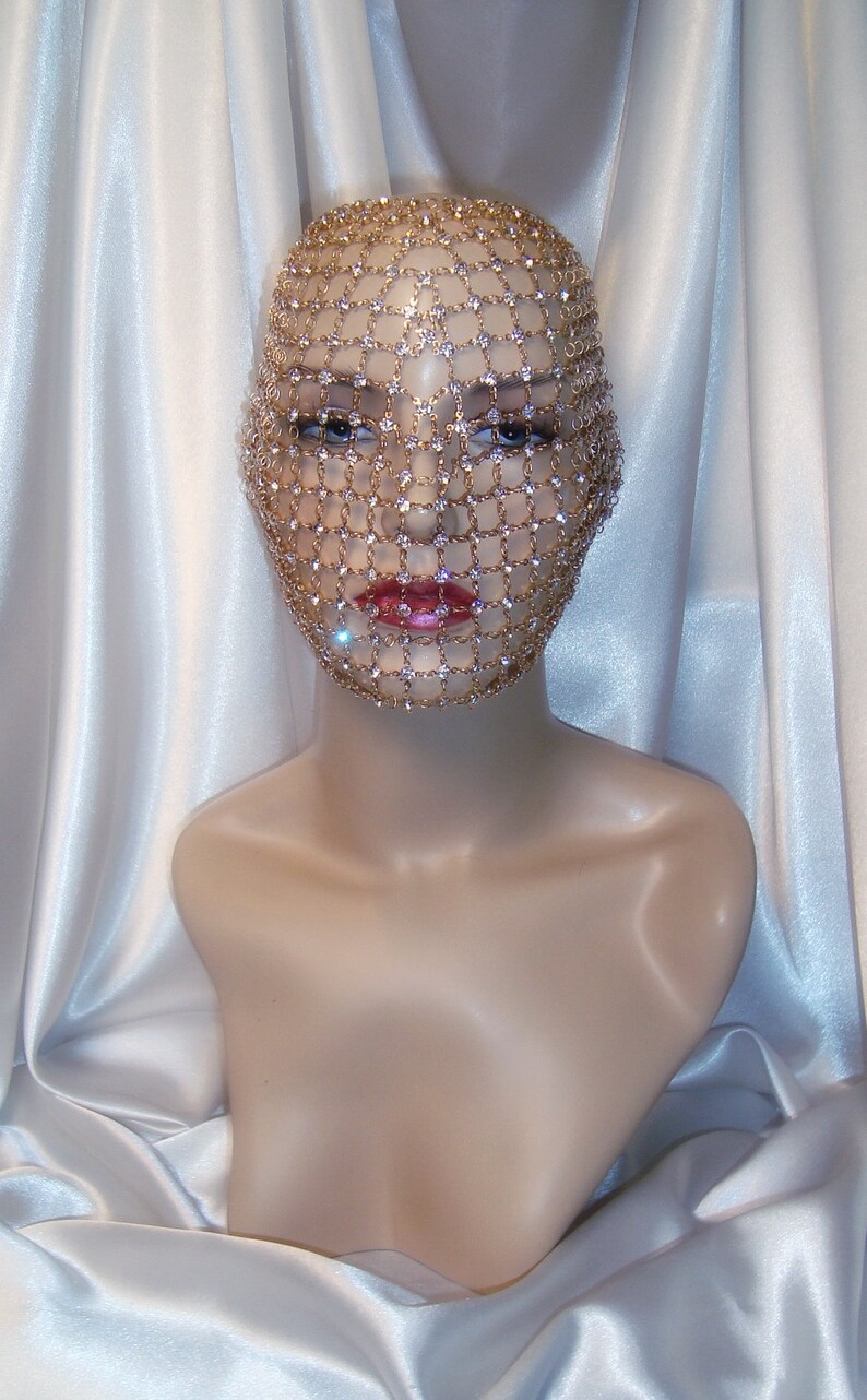 Crystal Full Face Mask Rhinestone Chain Mask Gold Chain Etsy