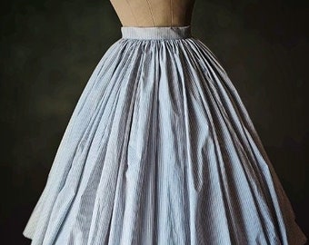 Victorian style cotton skirt, striped patterned picnic skirt custom made.