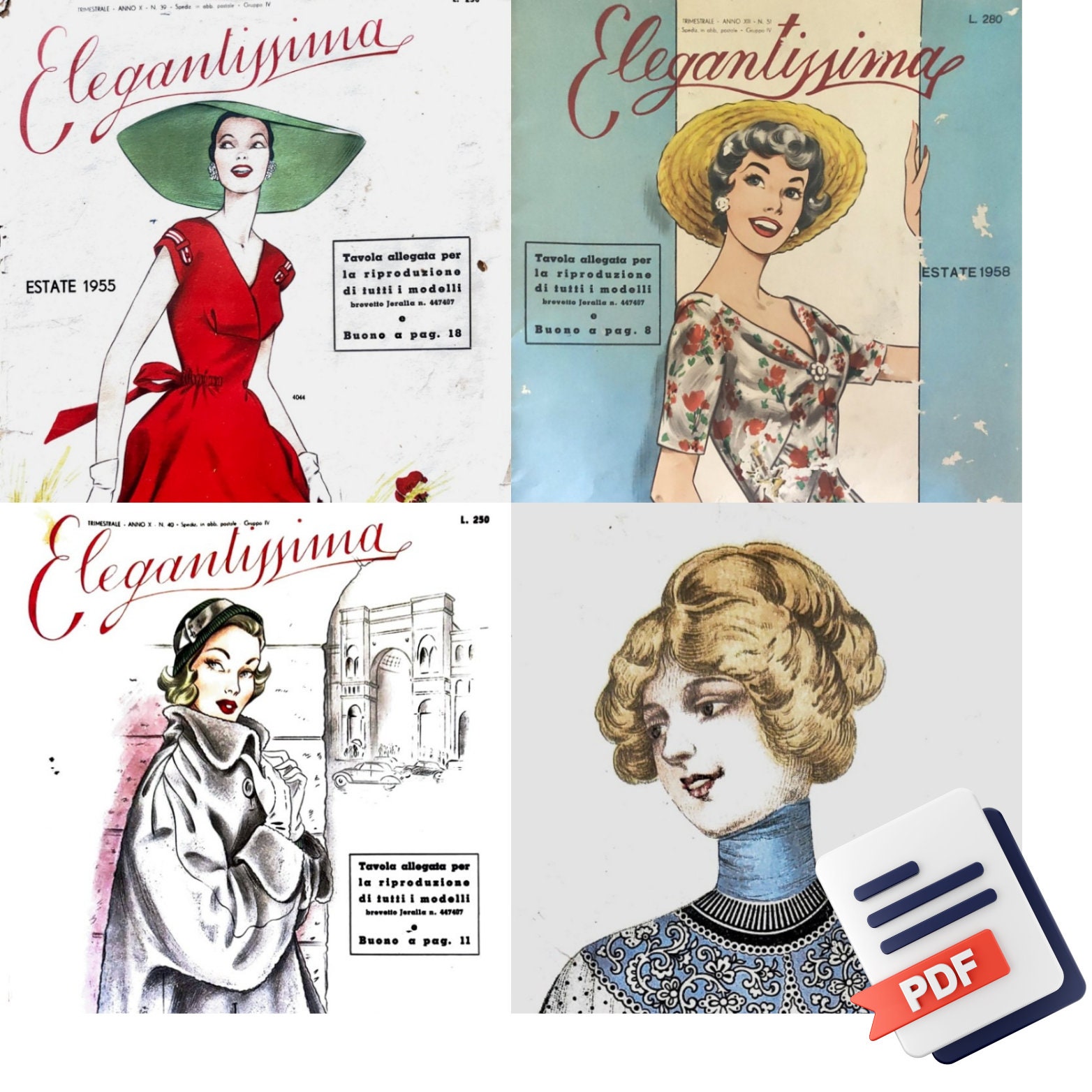 BUNDLE PDF Italian Fashion 3 Magazines Elegantissima 1955 & 1958