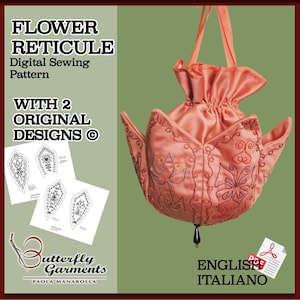 Patrón PDF de retícula floral ESTELLE | Tutorial para bolso victoriano de 1876 | Descarga instantánea | Costura histórica