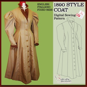 1890s Victorian style Coat Pattern PDF - Historical Sewing Pattern and tutorial in Fixed Size