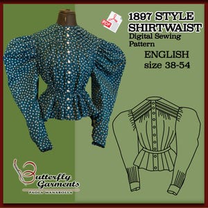 1897 style  Blouse GARDENIA Victorian Shirtwaist PDF Sewing Pattern & Tutorial | Bias Yoke Tucks | 1897 Style | EU Sizes 38-54