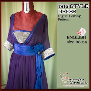 Edwardian Evening Gown Pattern -1912 Titanic Era Lucile Inspired Dress with Kimono Overdress -Historical Sewing Pattern PDF Digital Download