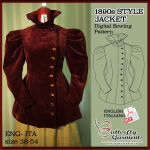 1890s Velvet inspired Jacket Pattern PDF, Victorian style Sewing Tutorial, Historical Costume Pattern