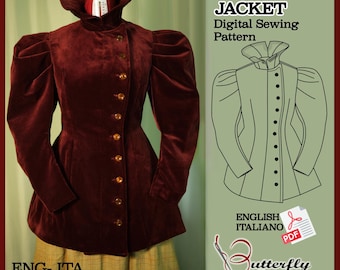 1890s Velvet inspired Jacket Pattern PDF, Victorian style Sewing Tutorial, Historical Costume Pattern