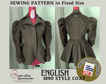 1890 Victorian Coat Pattern, Belle Epoque Edwardian Jacket M size, Historical Costume PDF Pattern, Reenactment & Cosplay Digital Download