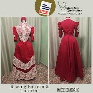 Tutorial en inglés: Patrón digital de traje de paseo de finales de la época victoriana (1890) | Tutorial de costura en PDF descargable