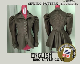 1890 Victorian Coat Pattern, Belle Epoque Edwardian Jacket, Historical Costume PDF Sewing Pattern, Reenactment & Cosplay Digital Download