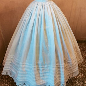 1850 1860 style Petticoat |  Victorian white cotton Underskirt with handmade pleats tucks