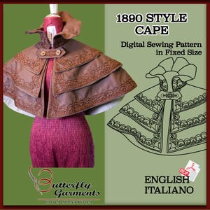 1890s Belle Epoque Cape Pattern GRACE PDF Sewing Pattern Victorian Edwardian Capelet Soutache Embroidery Digital Download