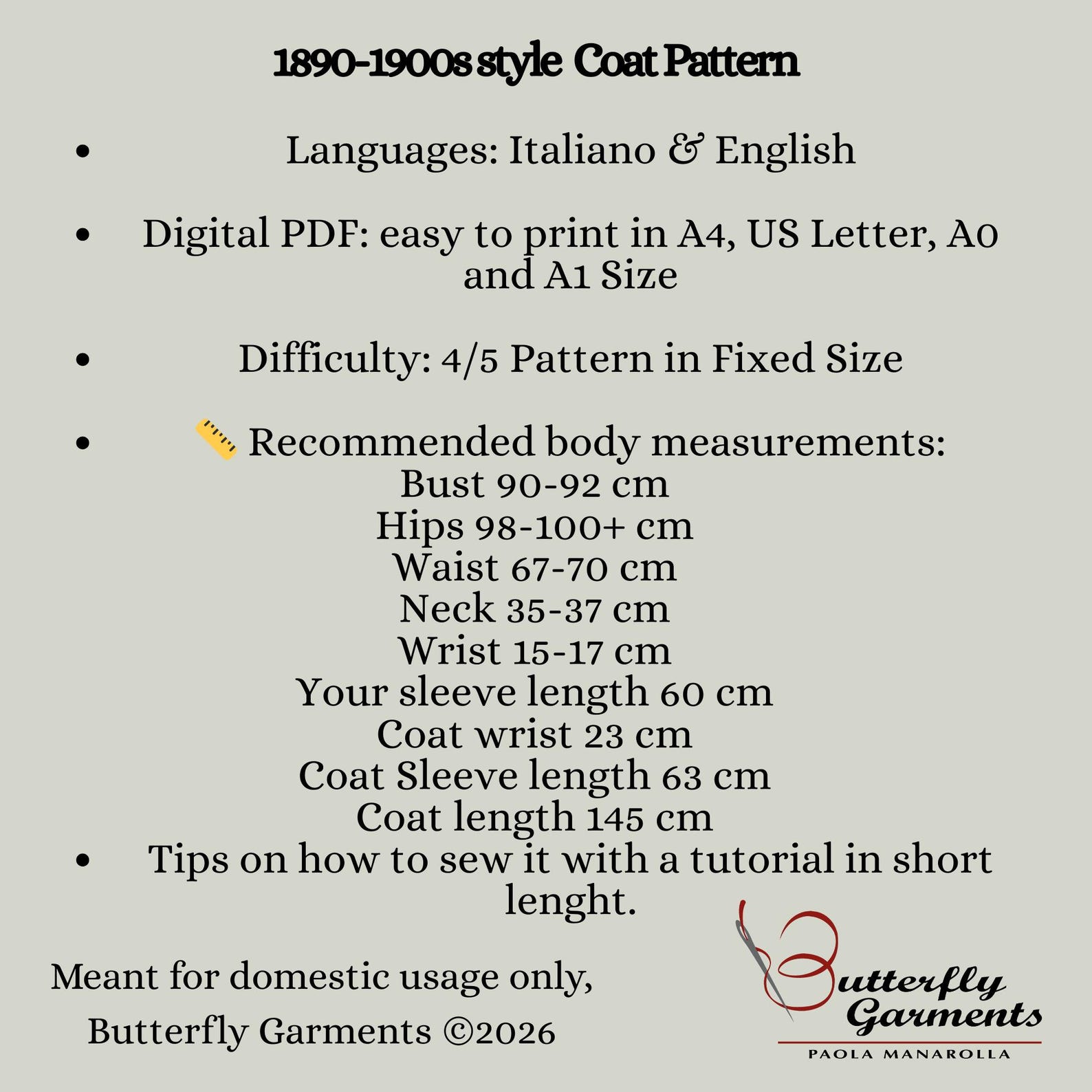 1890s Victorian Style Coat Pattern PDF - Historical Sewing Pattern and ...