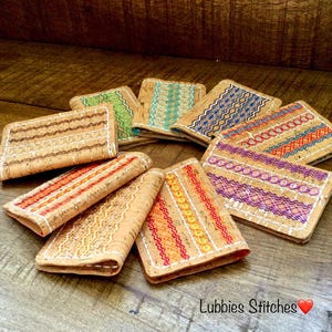 Carteras de corcho con tapiz, cartera fina de corcho, cartera plana de corcho, cartera plegable de corcho, cartera bordada de corcho, tarjetero, cartera artesanal
