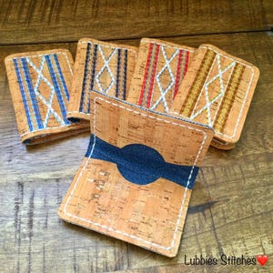 Carteras de corcho con tapiz, cartera fina de corcho, cartera plana de corcho, cartera plegable de corcho, cartera bordada de corcho, tarjetero, cartera artesanal