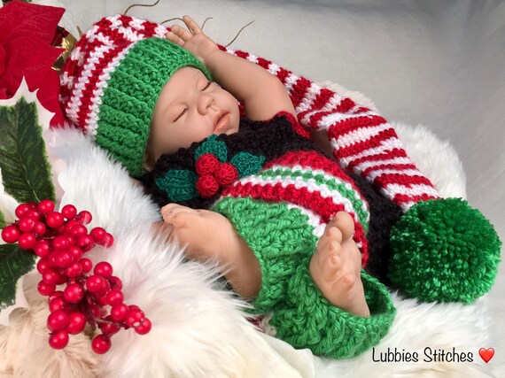 Hand Knit Newborn Elf Christmas Costume: 2-piece Set