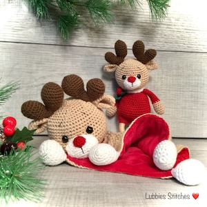 Crochet Rudolph Baby Christmas Gift Set, Organic Cotton Lovey, Rattle ...