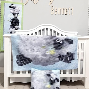 Chenille Crib Bedding Set: Lamb & Sheep Decor, Growth Chart