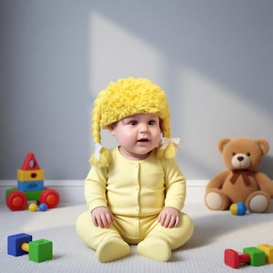 Crocheted Baby Wig Hat with Braids: Newborn Costume, Acrylic Yarn
