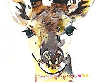 Giraffe, baby giraffe painting, watercolor giraffe Painting, Nursery Animal Painting Giraffe, Safari Custom Print by Issy Albert